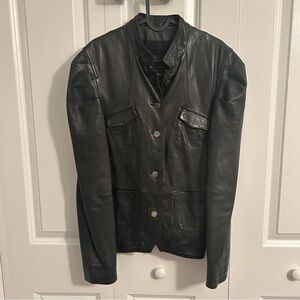 VTG Vintage MC Planet Black Leather Jacket Womens Button‎ Front Moto Style